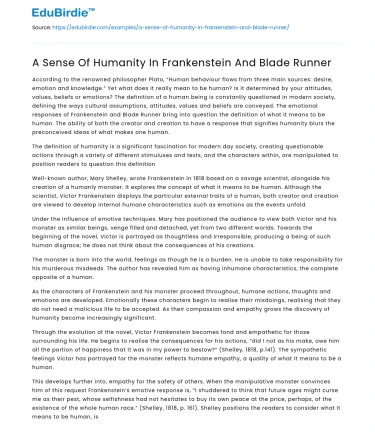 A Sense Of Humanity In Frankenstein And Blade Runner