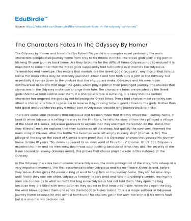 The Characters Fates In The Odyssey By Homer
