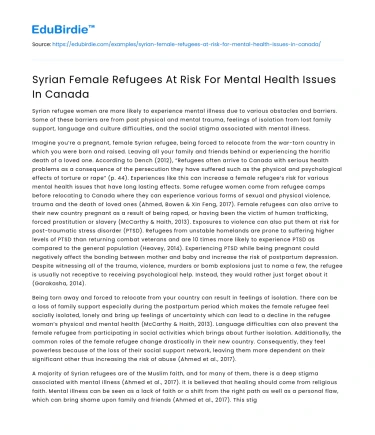 Syrian Female Refugees At Risk For Mental Health Issues In Canada
