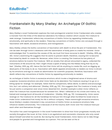 Frankenstein By Mary Shelley: An Archetype Of Gothic Fiction