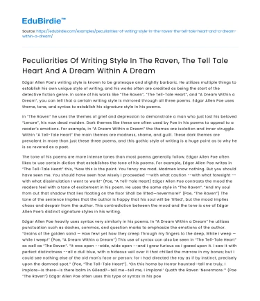 Writing Style in Poe’s Works: The Raven, Tell-Tale Heart, and Others