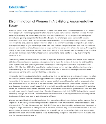 Discrimination of Women in Art History: Argumentative Essay
