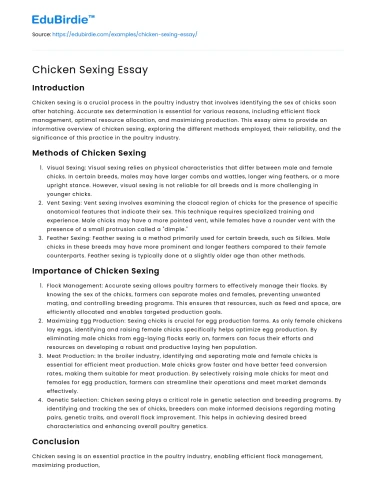 Chicken Sexing Essay