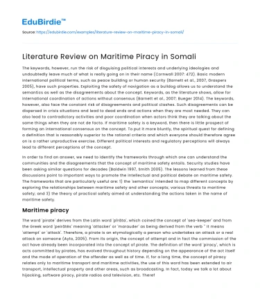 Literature Review on Maritime Piracy in Somali