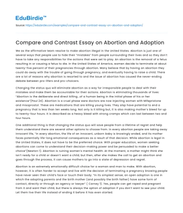 Comparative Analysis of Abortion and Adoption
