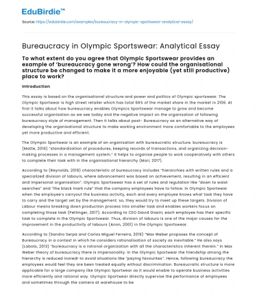 Bureaucracy in Olympic Sportswear: Analytical Essay