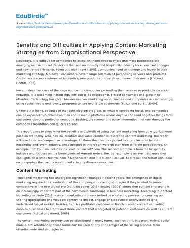 Applying Content Marketing Strategies: Org Perspective