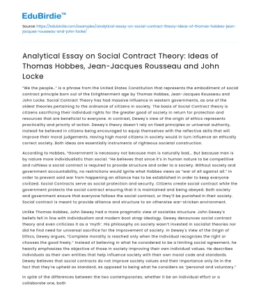 Comparing Social Contract Theories: Hobbes, Rousseau, Locke