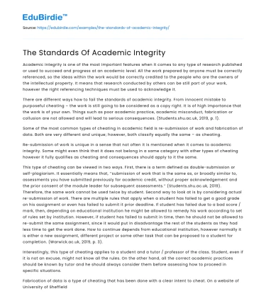 The Standards Of Academic Integrity