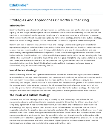 Strategies And Approaches Of Martin Luther King