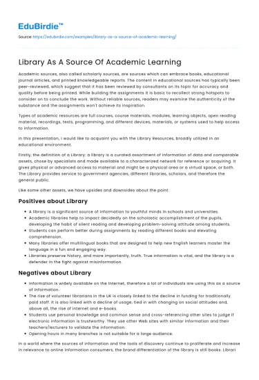 Library As A Source Of Academic Learning