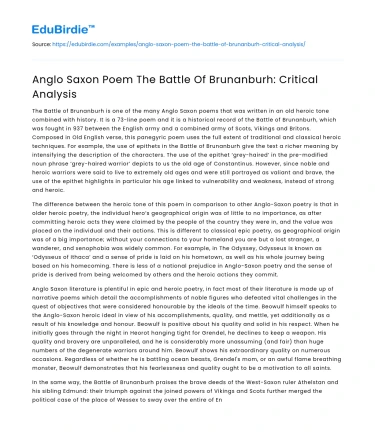 Anglo Saxon Poem The Battle Of Brunanburh: Critical Analysis