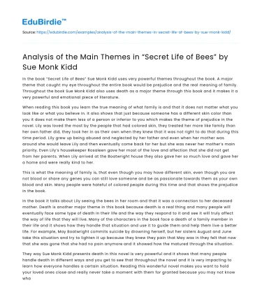 Analysis of the Main Themes in “Secret Life of Bees” by Sue Monk Kidd