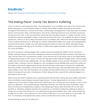 The Hiding Place’: Corrie Ten Boom’s Suffering
