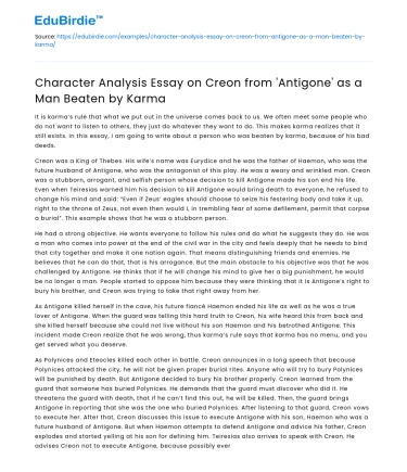 Character Analysis: Creon from ‘Antigone’ as a Man Beaten by Karma