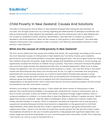Child Poverty In New Zealand: Causes And Solutions