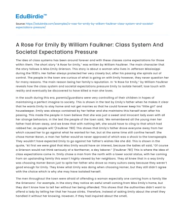 A Rose for Emily: Class & Societal Pressure