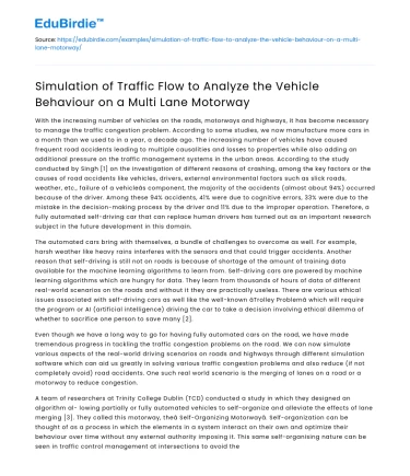 Simulation of Traffic Flow to Analyze Vehicle Behavior on Motorways