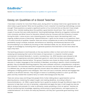 Essay on Qualities of a Good Teacher