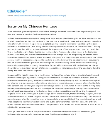 Essay on My Chinese Heritage