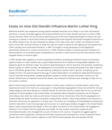 Essay on How Did Gandhi Influence Martin Luther King