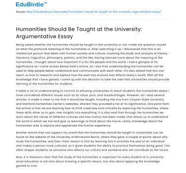 Humanities Should Be Taught at the University: Argumentative Essay