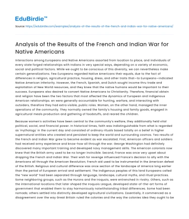 Impacts of the French and Indian War on Native Americans