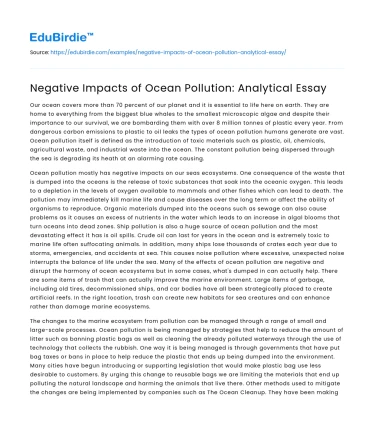 Negative Impacts of Ocean Pollution: Analytical Essay