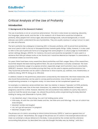Critical Analysis of the Use of Profanity