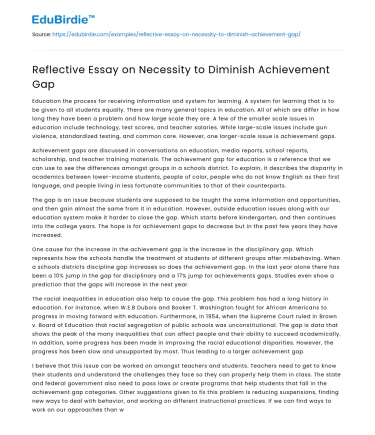 Reflective Essay on Necessity to Diminish Achievement Gap