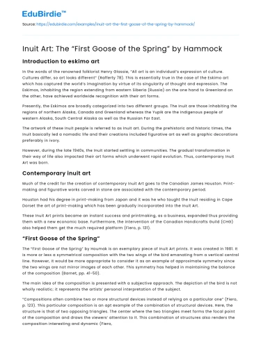 Inuit Art: The “First Goose of the Spring” by Hammock