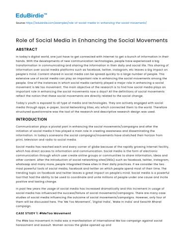 Role of Social Media in Enhancing the Social Movements