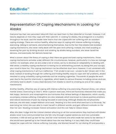 Representation Of Coping Mechanisms In Looking For Alaska