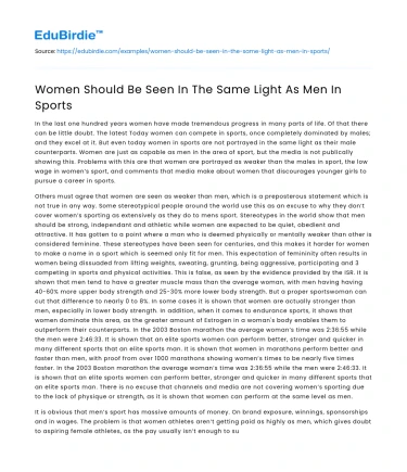Women Should Be Seen In The Same Light As Men In Sports