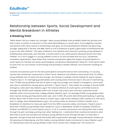 Sports, Social Development, and Mental Breakdown in Athletes