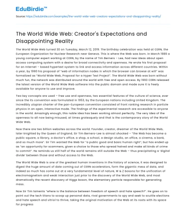 The World Wide Web: Creator’s Expectations and Disappointing Reality