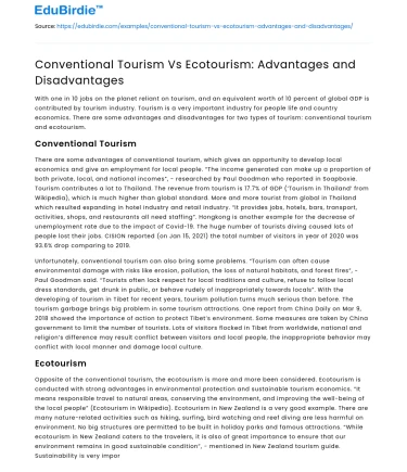 Conventional Tourism Vs Ecotourism: Advantages and Disadvantages