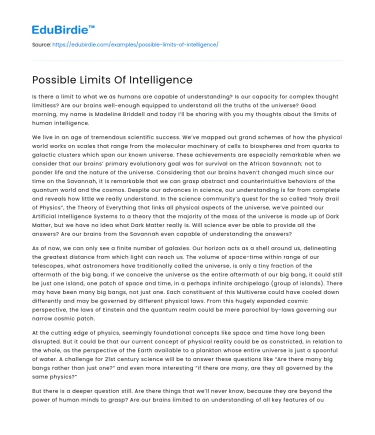 Possible Limits Of Intelligence