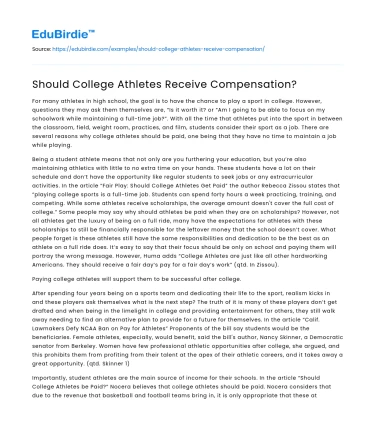 Should College Athletes Receive Compensation?