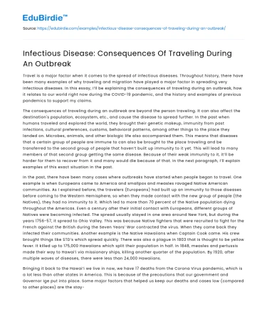 Infectious Disease: Consequences Of Traveling During An Outbreak