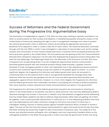 Reformers and Federal Govt Success: Progressive Era Argument