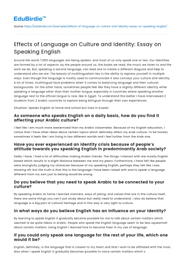 Effects of Language on Culture and Identity: Essay on Speaking English