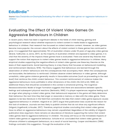 Impact of Violent Video Games on Children’s Aggression