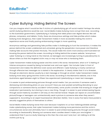 Cyber Bullying: Hiding Behind The Screen