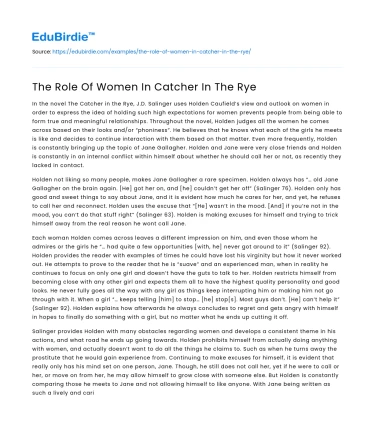 The Role Of Women In Catcher In The Rye