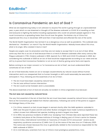 Is Coronavirus Pandemic an Act of God ?