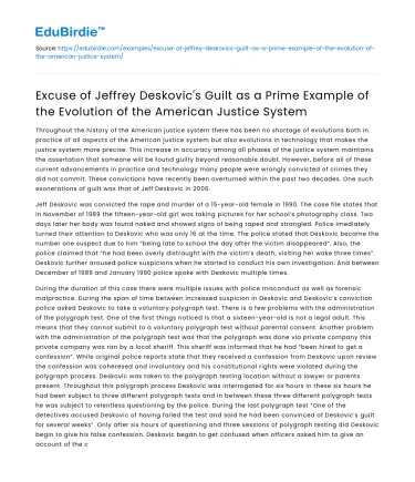 Jeffrey Deskovic’s Innocence and the American Justice System