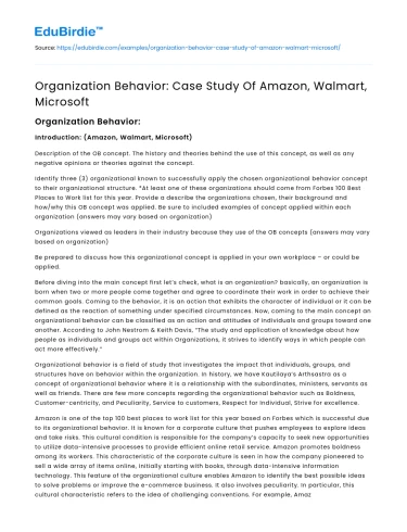 Organization Behavior: Case Study Of Amazon, Walmart, Microsoft