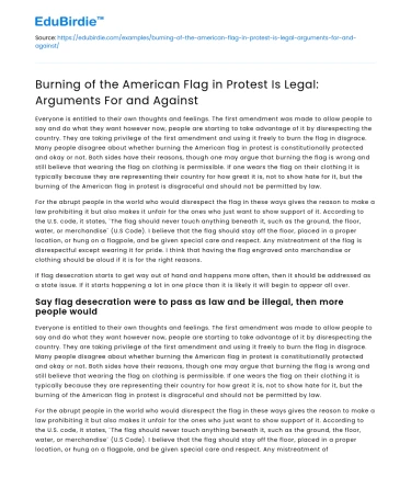 Legal Debate: Burning American Flag in Protest
