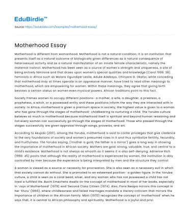 Motherhood Essay